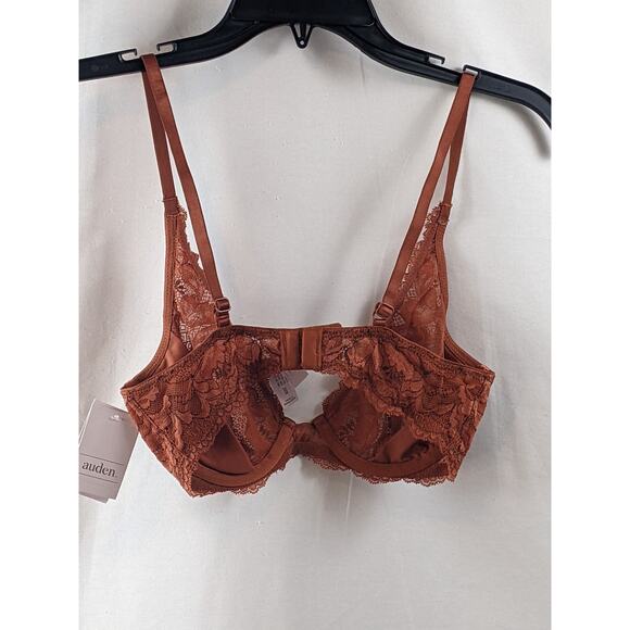 Lace Bra High Apex Unlined Auden Orange 32B Underwire Adjustable‎ Straps Plunge - Picture 6 of 12
